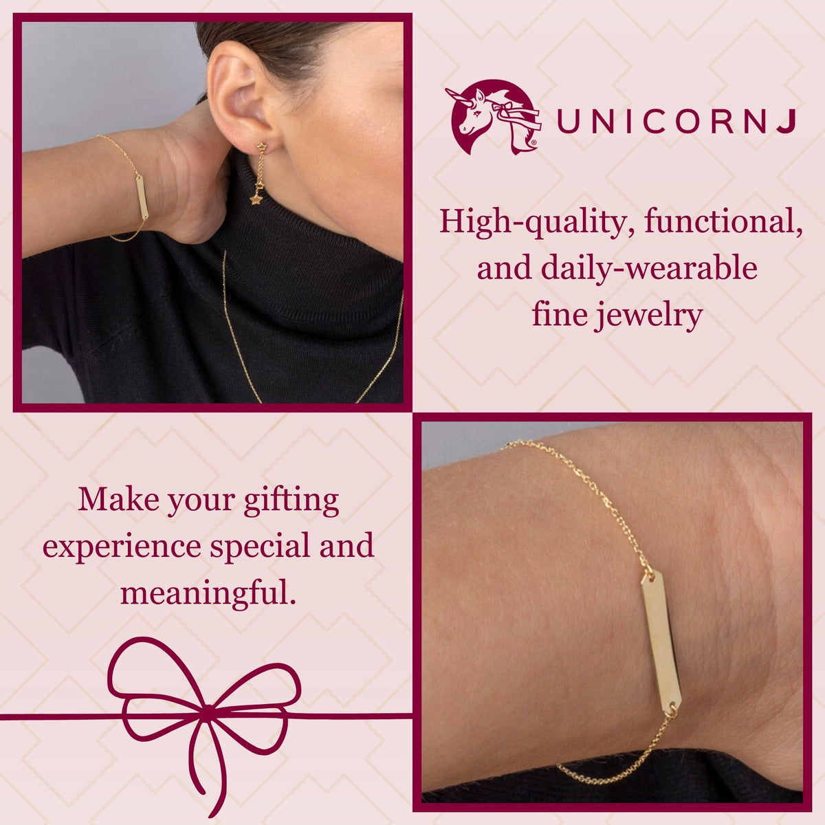 14K Yellow Gold Engravable ID Bracelet on Cable Chain