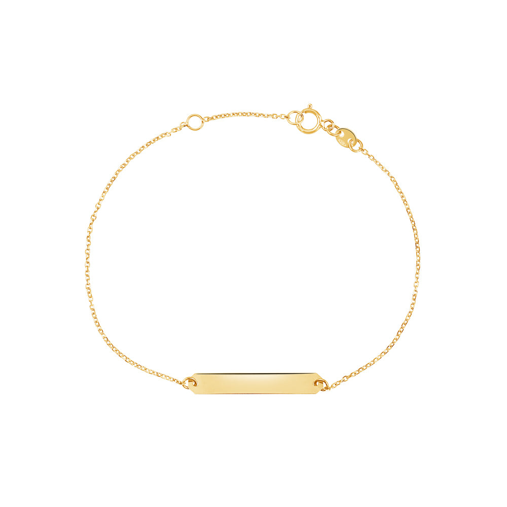 14K Yellow Gold Engravable ID Bracelet on Cable Chain