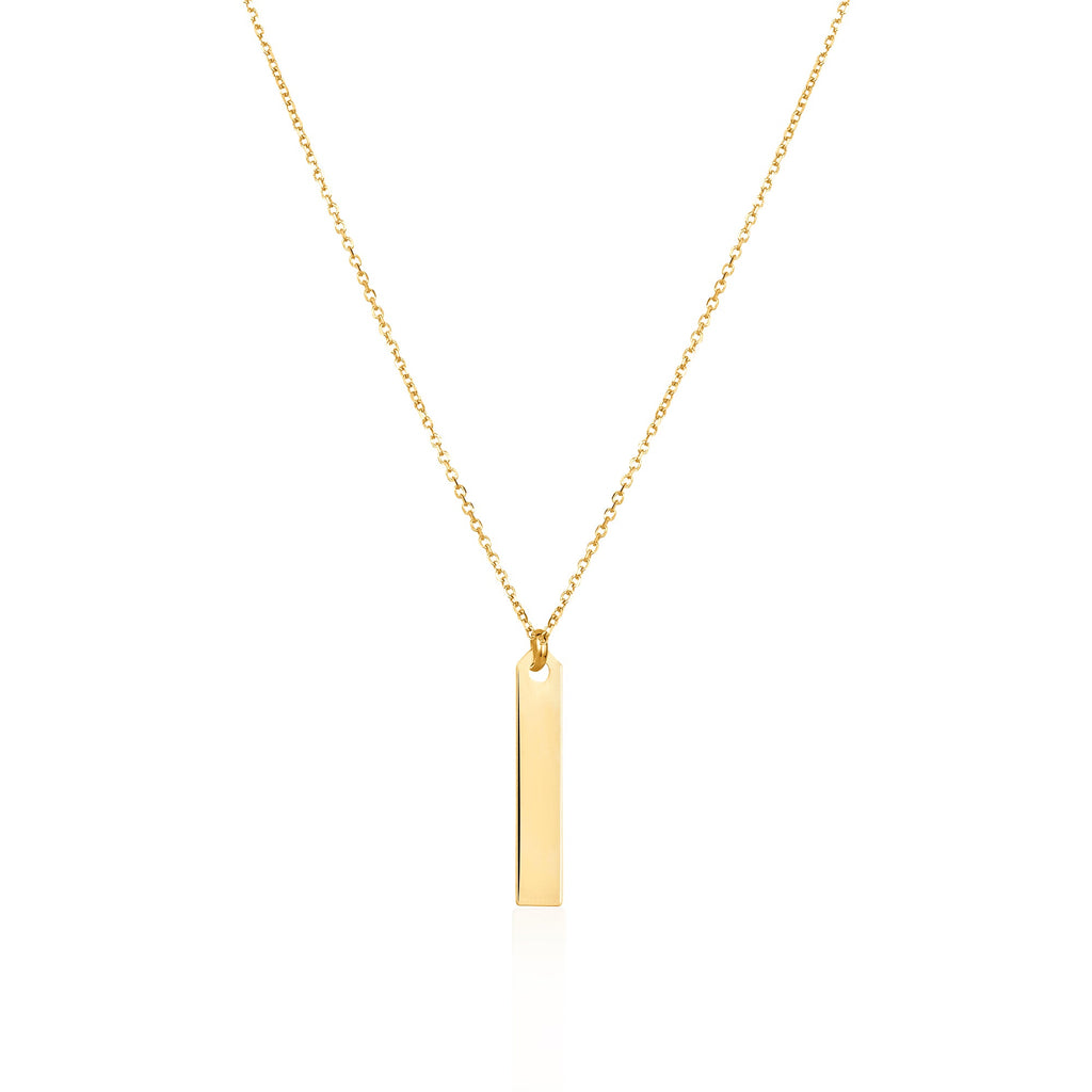 14K Yellow Gold Engravable Vertical Bar Pendant Necklace