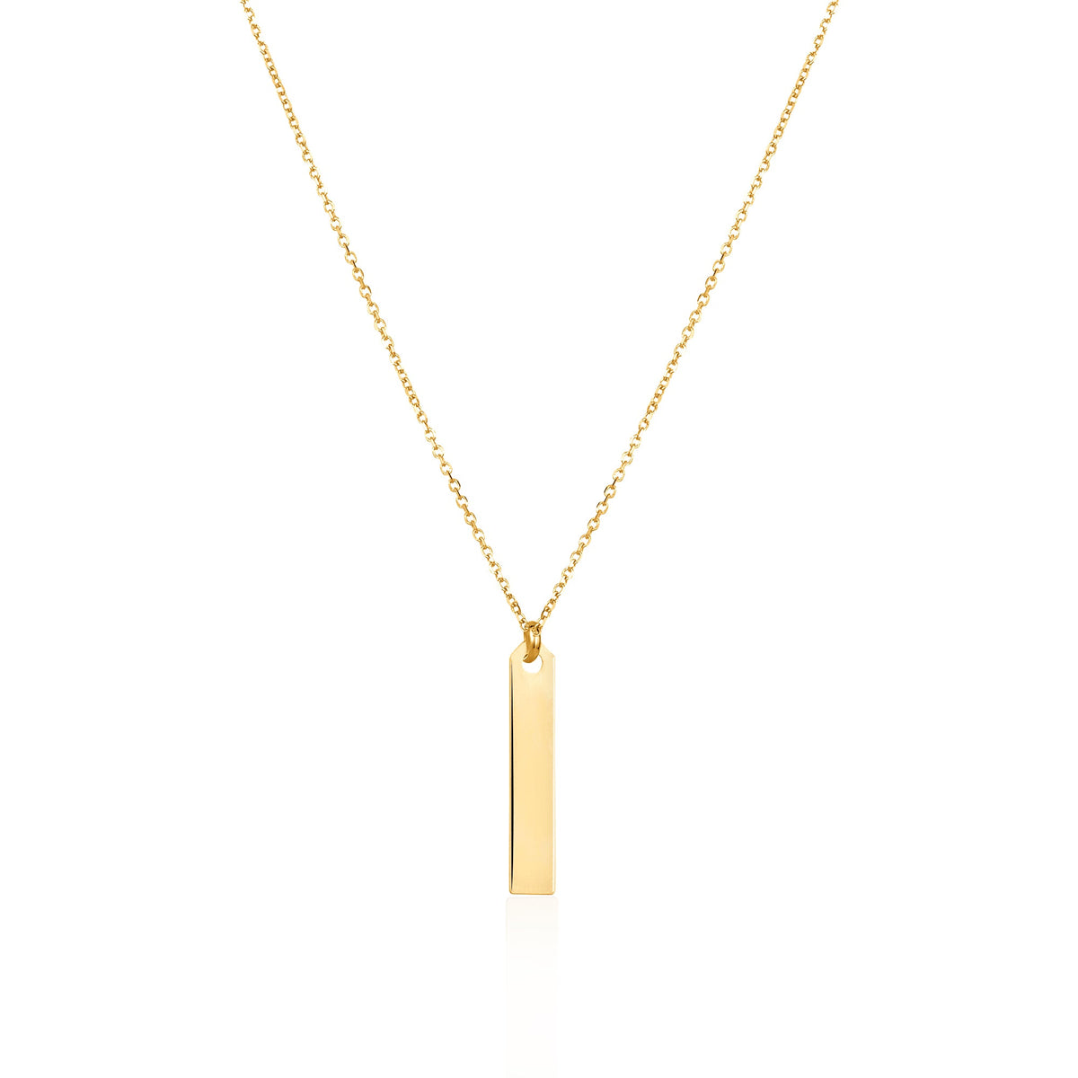 14K Yellow Gold Engravable Vertical Bar Pendant Necklace