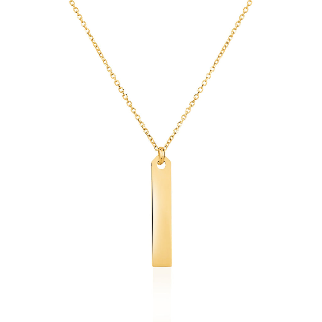 14K Yellow Gold Engravable Vertical Bar Pendant Necklace