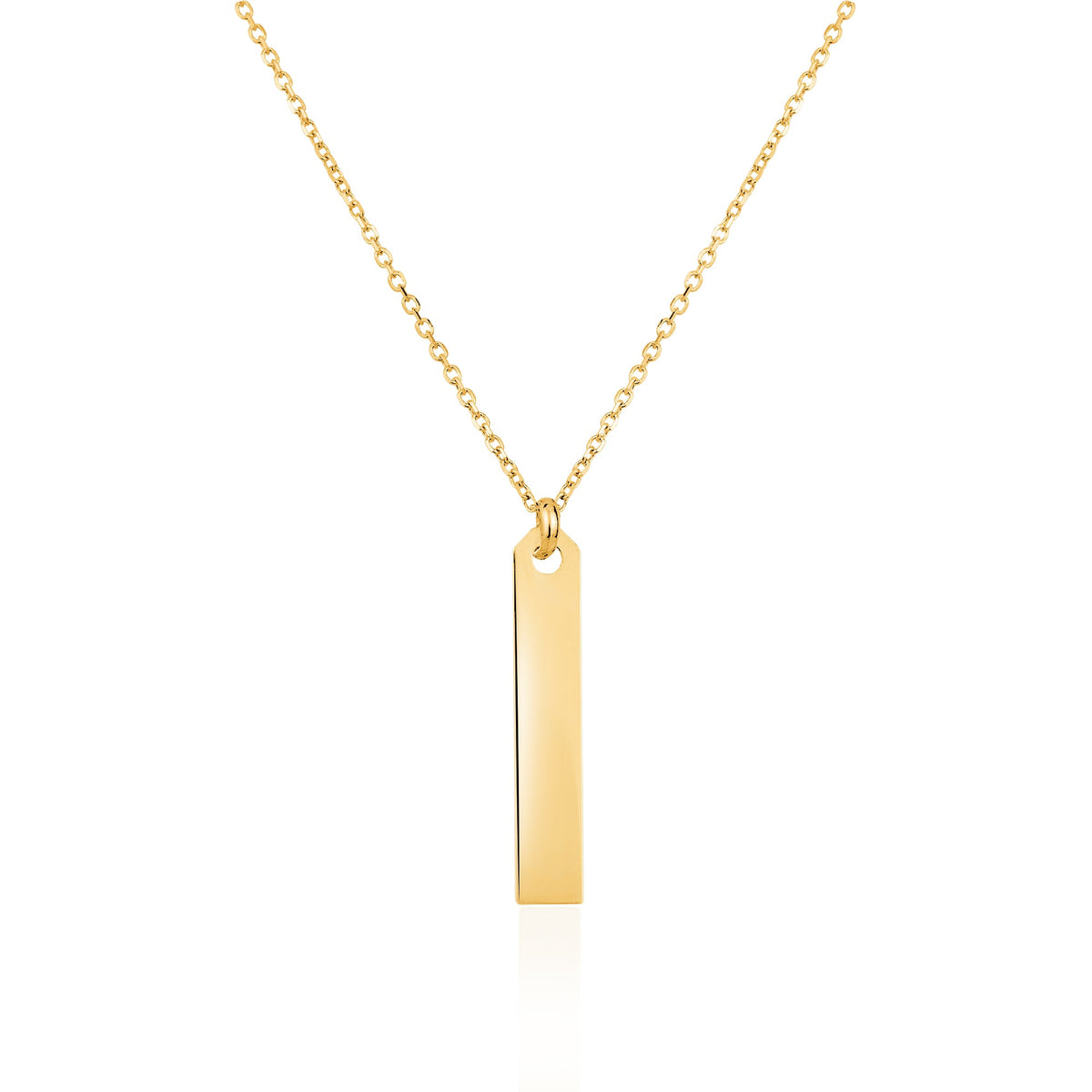 14K Yellow Gold Engravable Vertical Bar Pendant Necklace