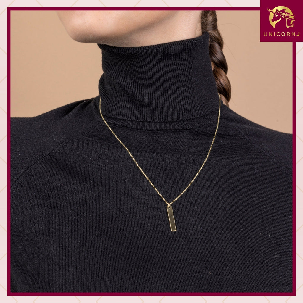 14K Yellow Gold Engravable Vertical Bar Pendant Necklace