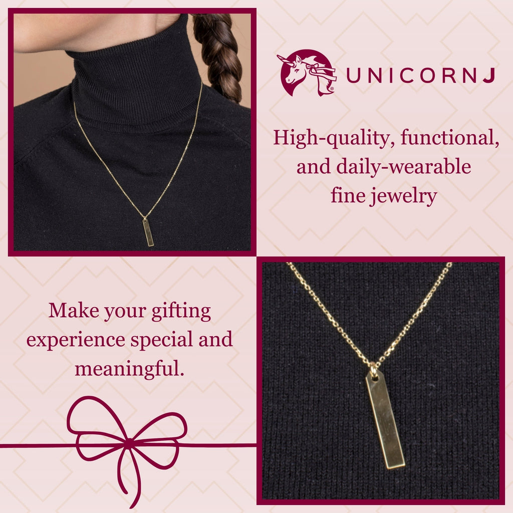 14K Yellow Gold Engravable Vertical Bar Pendant Necklace
