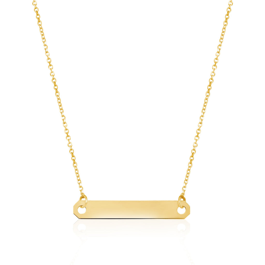 14K Yellow Gold Engravable Horizontal Bar Pendant Necklace