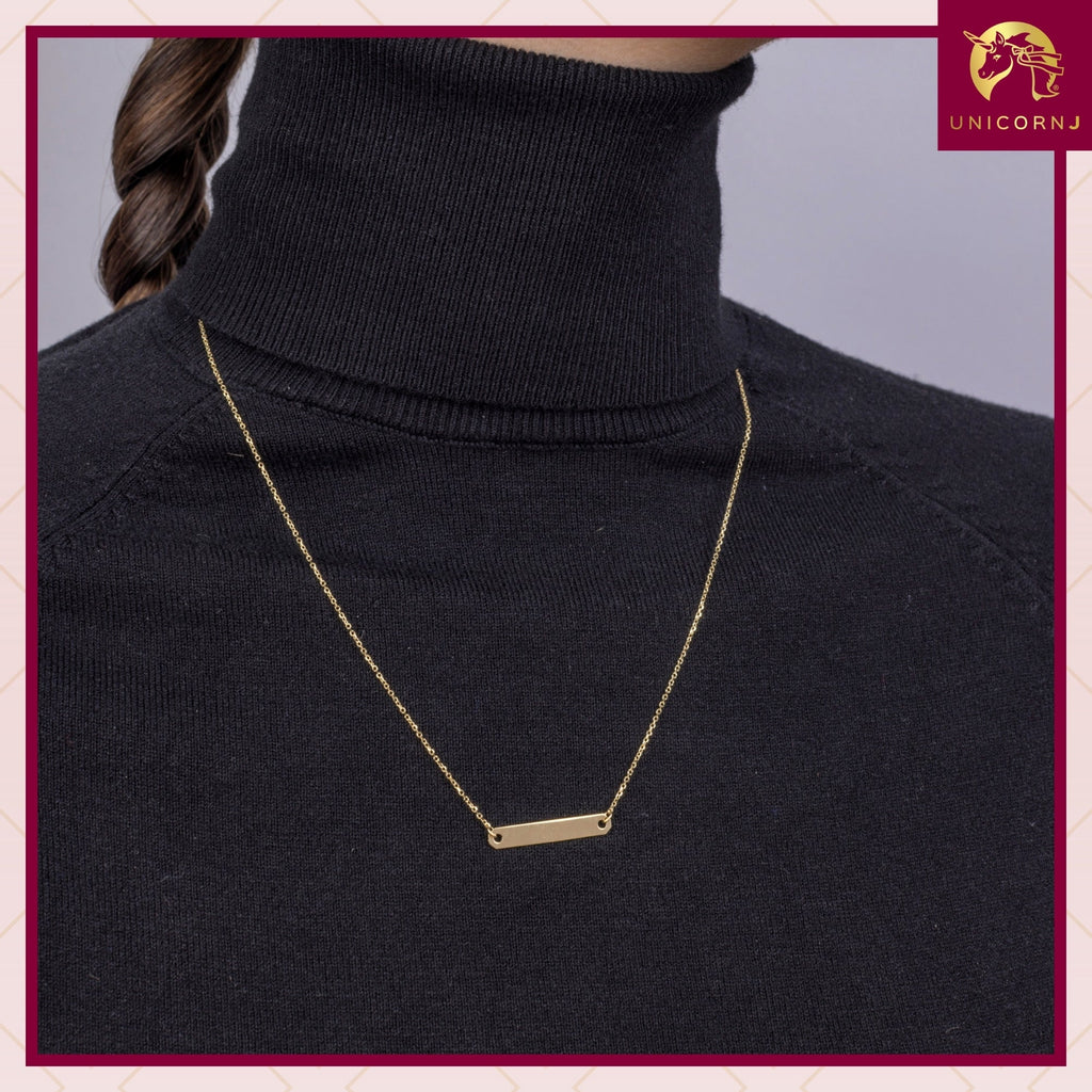 14K Yellow Gold Engravable Horizontal Bar Pendant Necklace