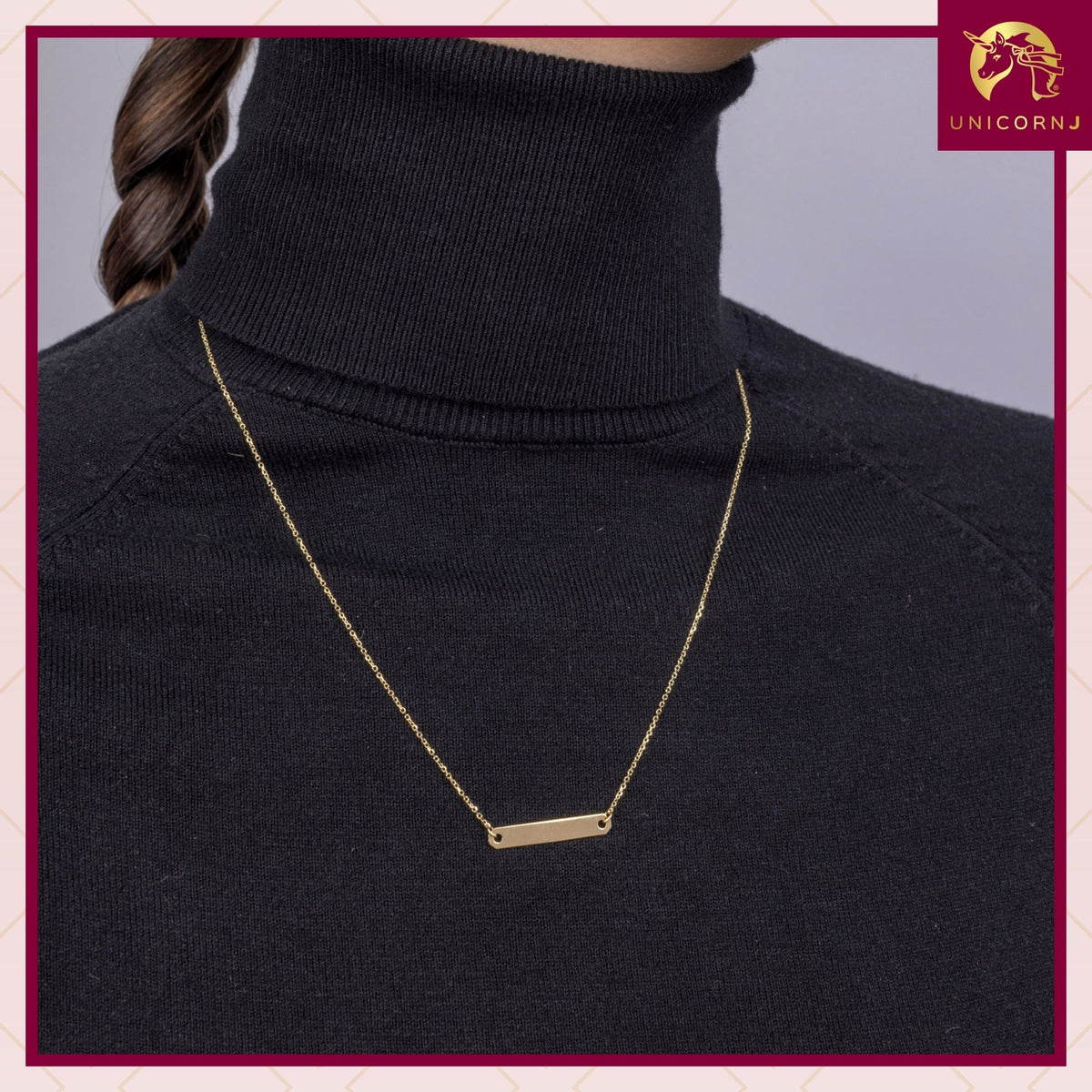 14K Yellow Gold Engravable Horizontal Bar Pendant Necklace