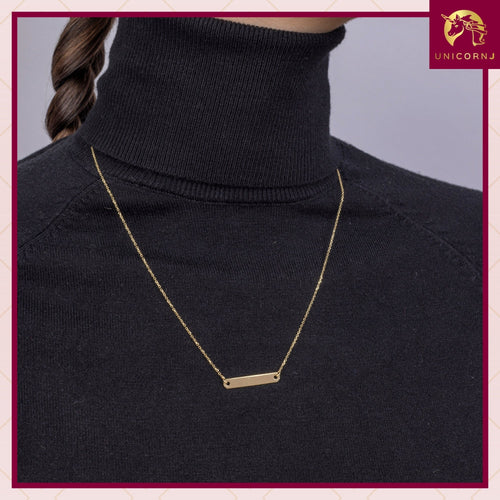 14K Yellow Gold Engravable Horizontal Bar Pendant Necklace
