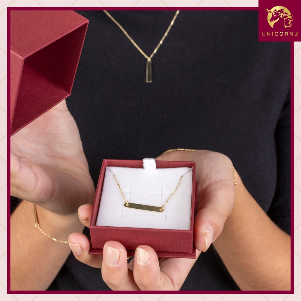 14K Yellow Gold Engravable Horizontal Bar Pendant Necklace
