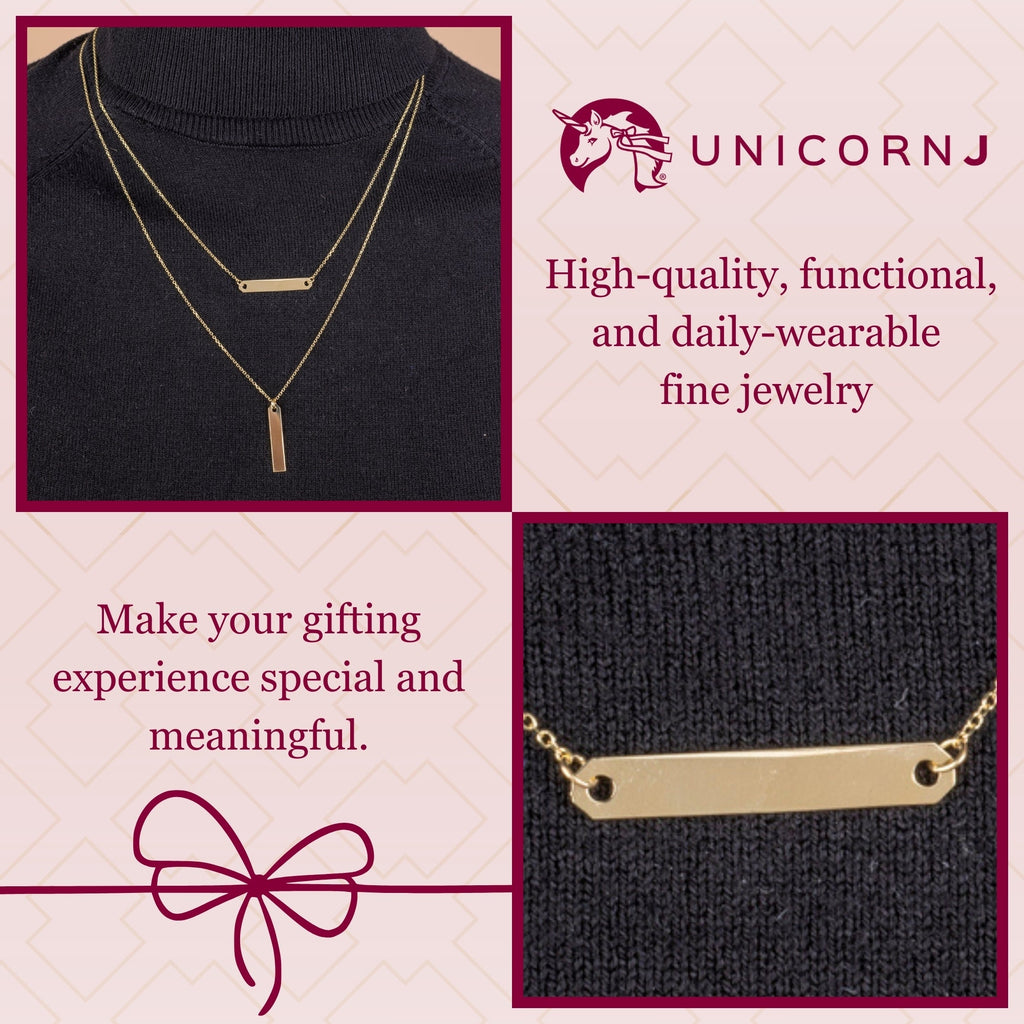 14K Yellow Gold Engravable Horizontal Bar Pendant Necklace