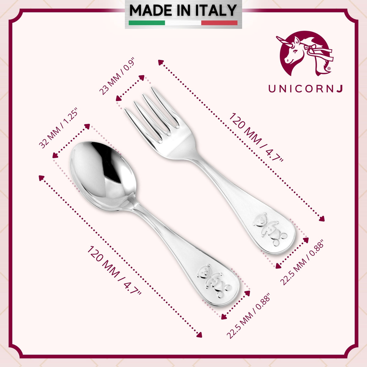 Sterling Silver Engravable Spoon and Fork Keepsake Set, Teddy Bear Design