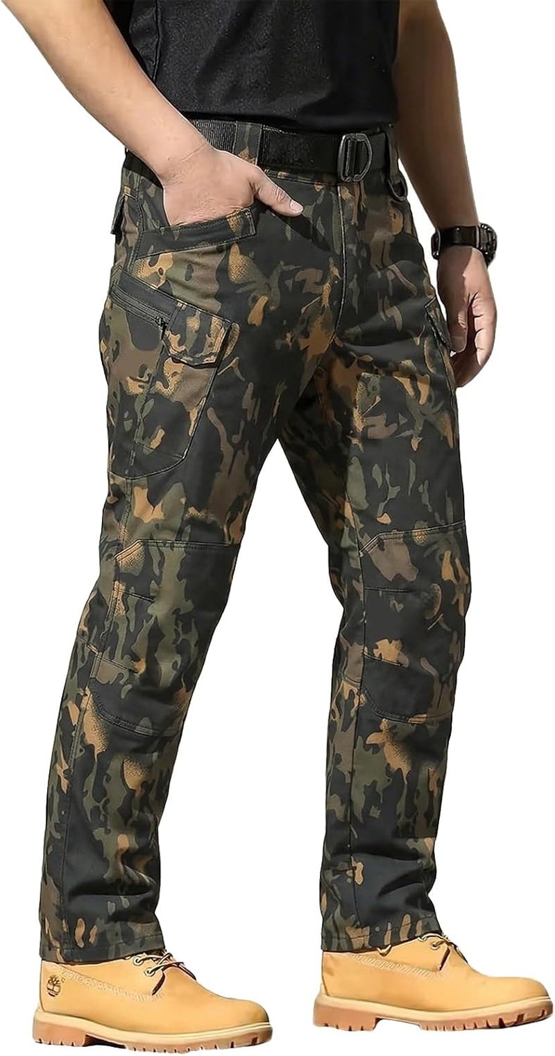 Men'S Tactical Pants Stretch Waterproof Fabric Durable Cargo Pants for Hiking Casual Work Multi Pockets (No Belt)