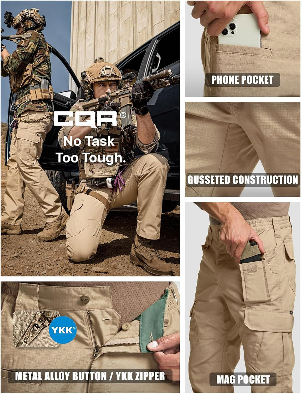 Men'S Tactical Pants, Water Resistant Ripstop Cargo Pants, Lightweight EDC Work Hiking Pants, Outdoor Apparel