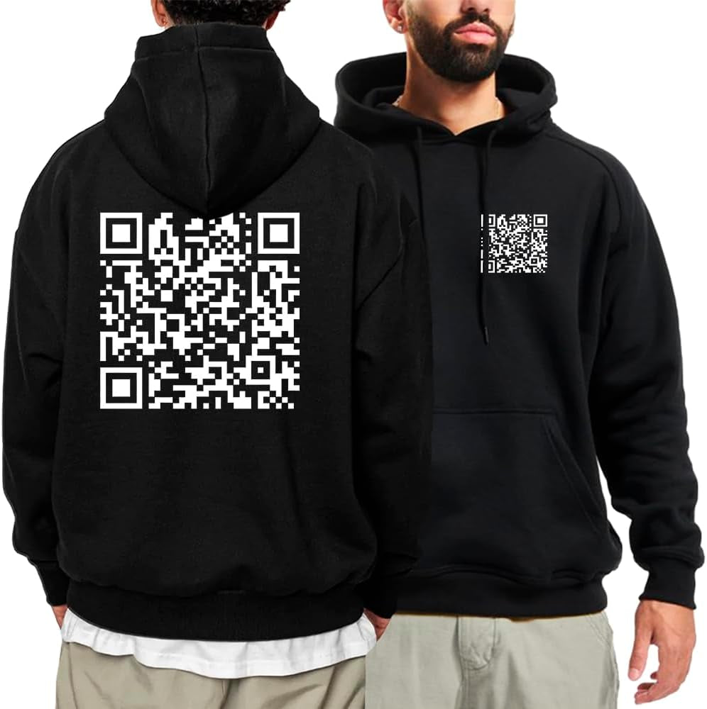 FU QR Code Hoodie Unisex Funny Scan Code Joke Graphic Pullover Hooded Winter Thick Sweatshirt